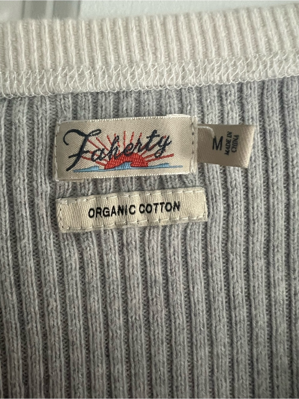 Faherty Light Gray Ribbed Henley with Cream Trim - Picture 2 of 6